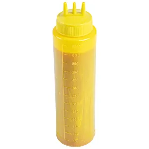 24 oz Yellow Plastic Mustard Squeeze Bottle - with Triple Dispersion Tip - 2 1/2" x 2 1/2" x 9 3/4" - 6 count box