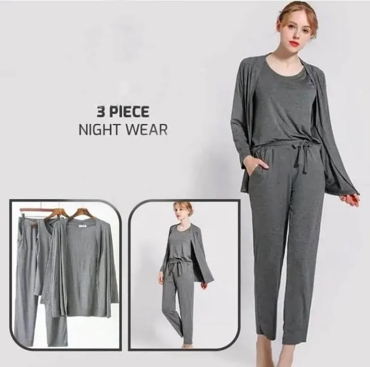 3 Pieces Long Sleeve Women Night Suit PJ Set