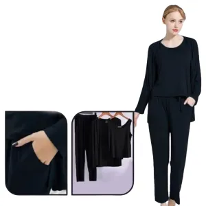 3 Pieces Long Sleeve Women Night Suit PJ Set