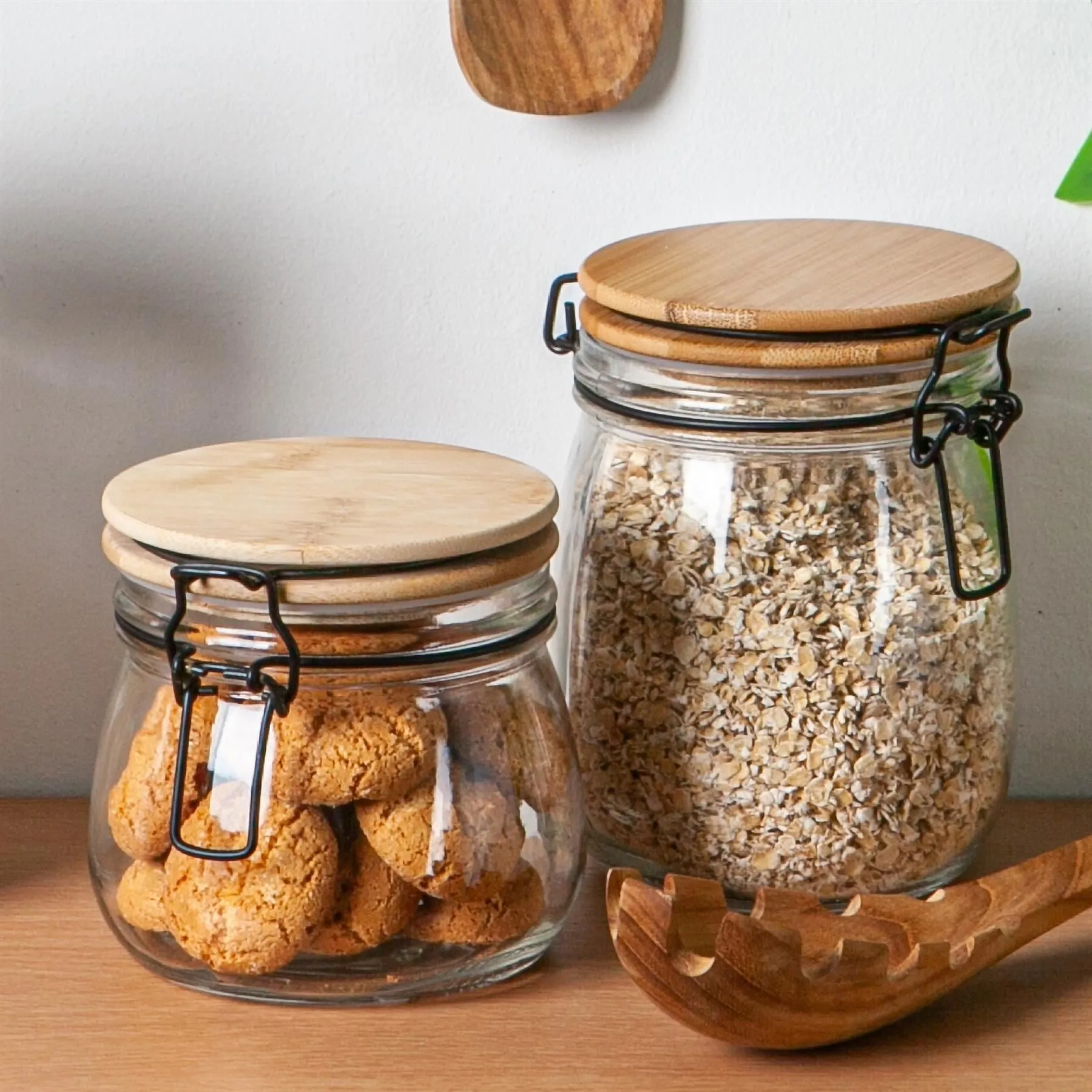 500ml Glass Storage Jars with Wooden Clip Lid - Pack of 3 - By Argon Tableware