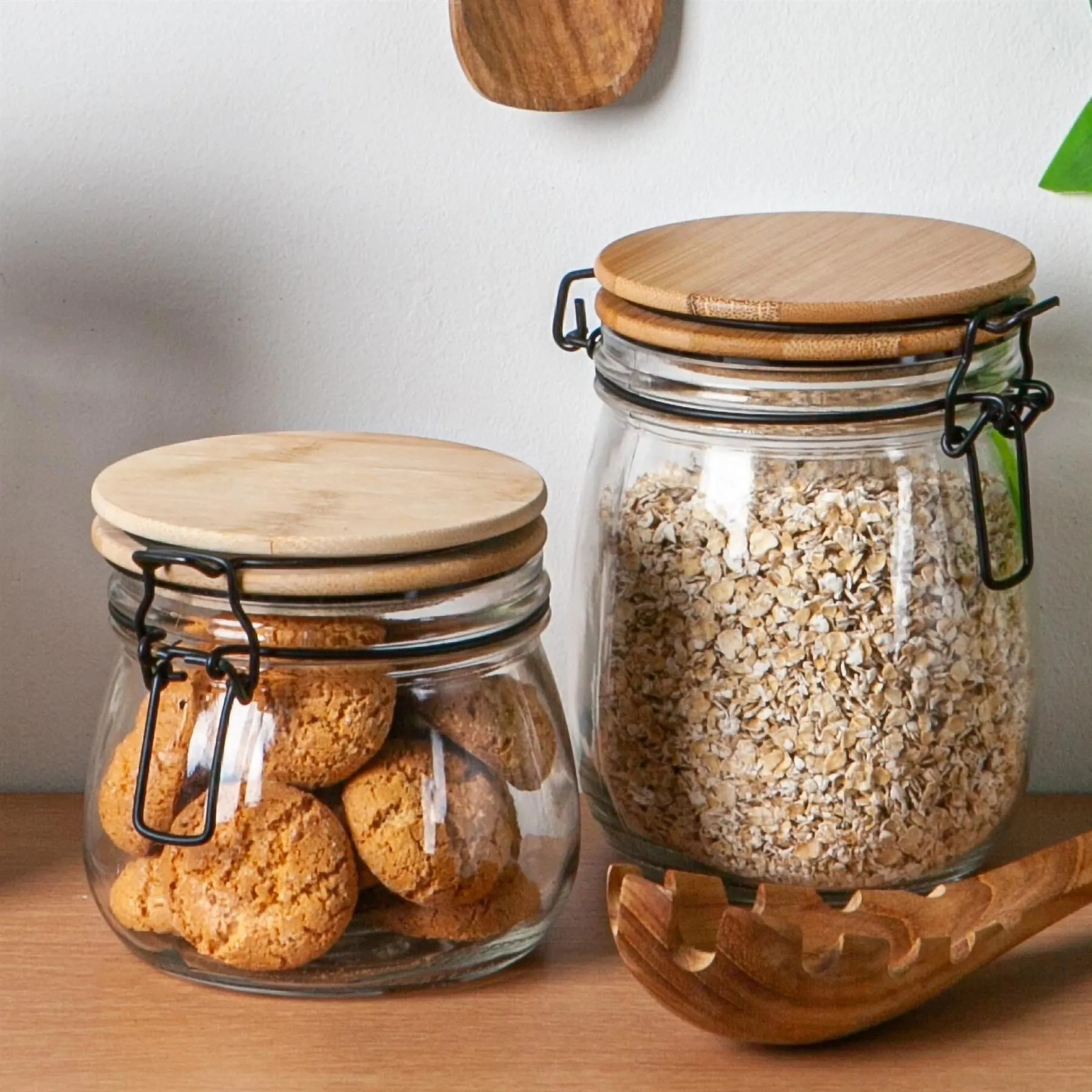 500ml Glass Storage Jars with Wooden Clip Lid - Pack of 3 - By Argon Tableware