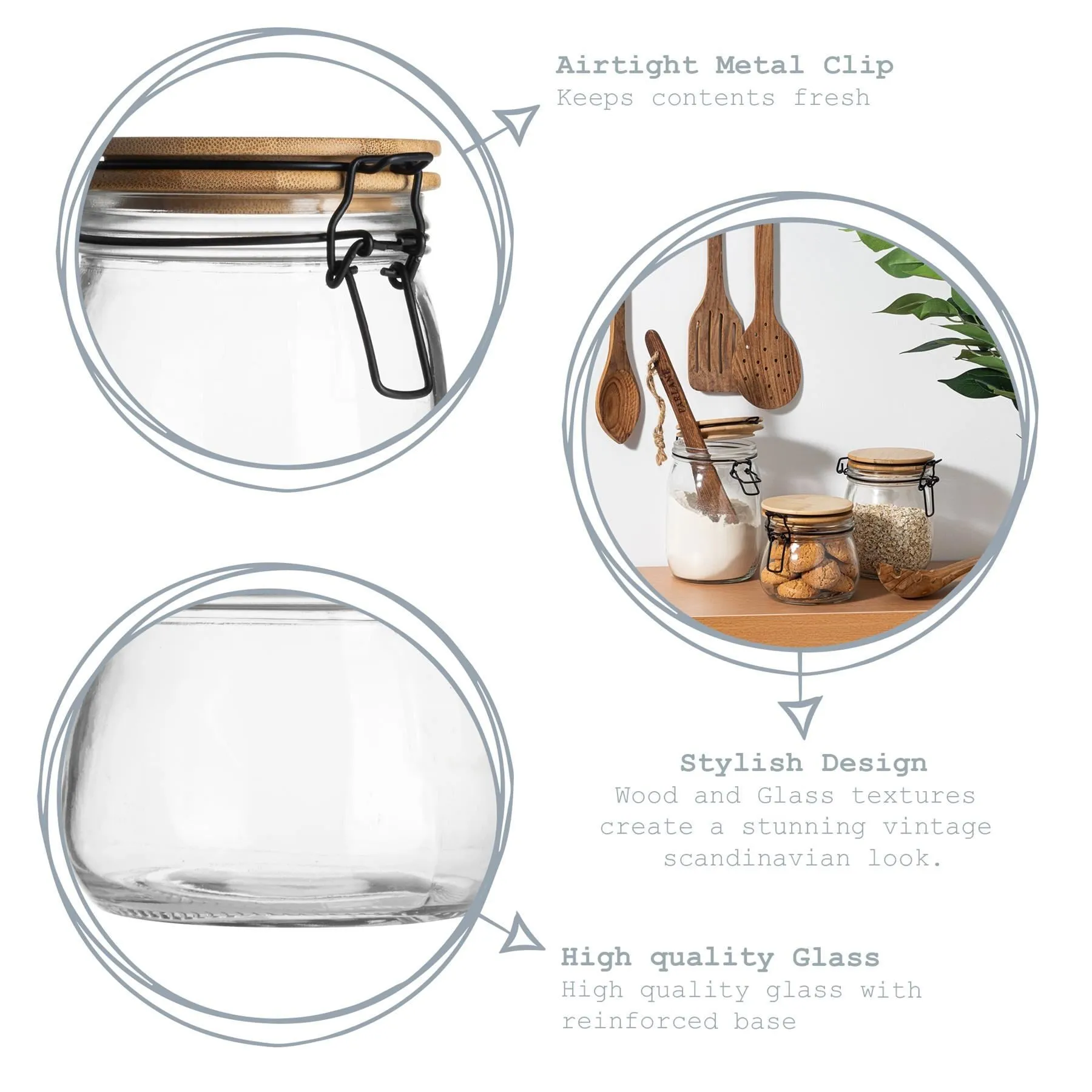 500ml Glass Storage Jars with Wooden Clip Lid - Pack of 3 - By Argon Tableware