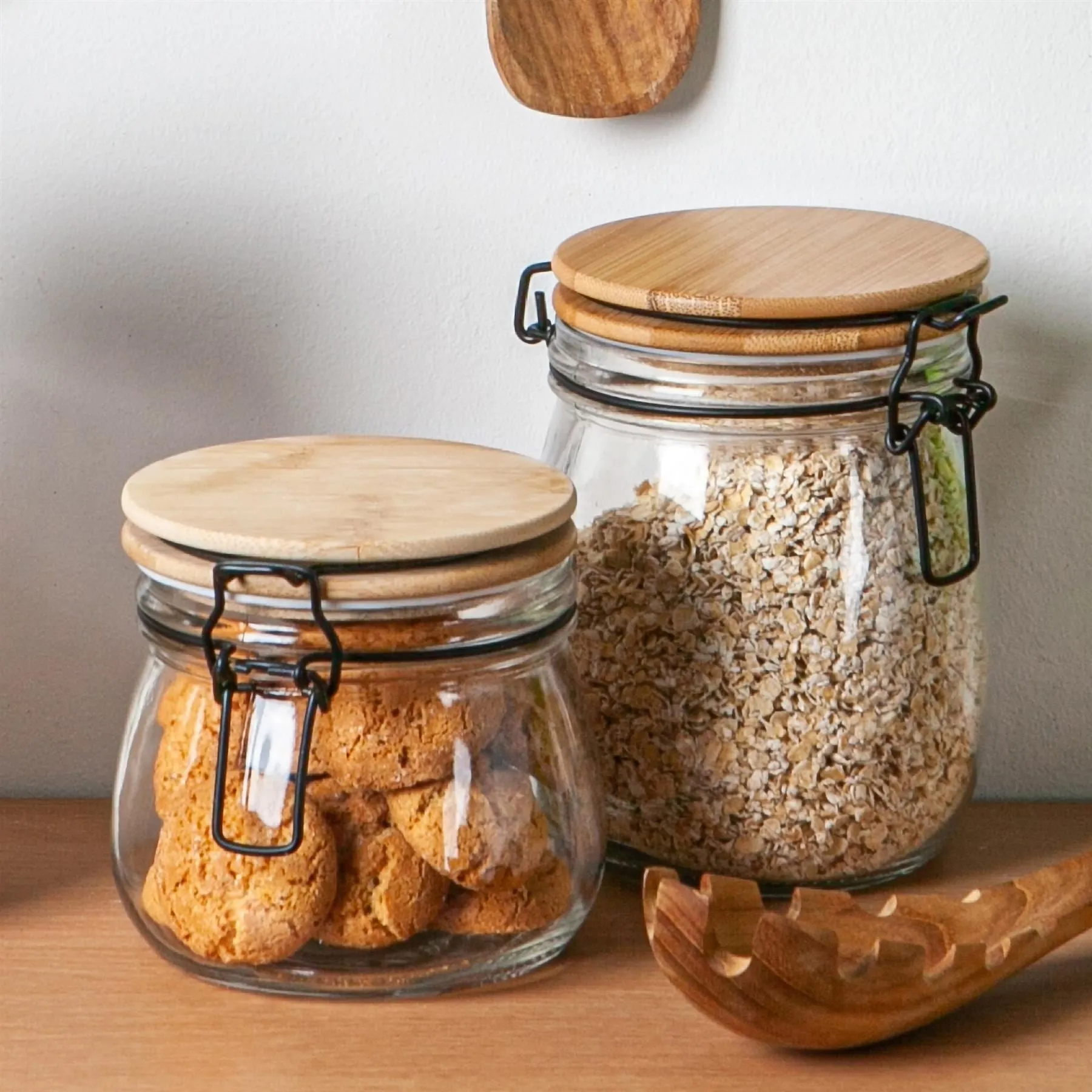 500ml Glass Storage Jars with Wooden Clip Lid - Pack of 3 - By Argon Tableware