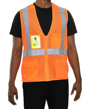 508STOR Safety Vest: Hi-Vis Vest: Clear ID Pocket: 5pt Breakaway: Orange Zip Mesh