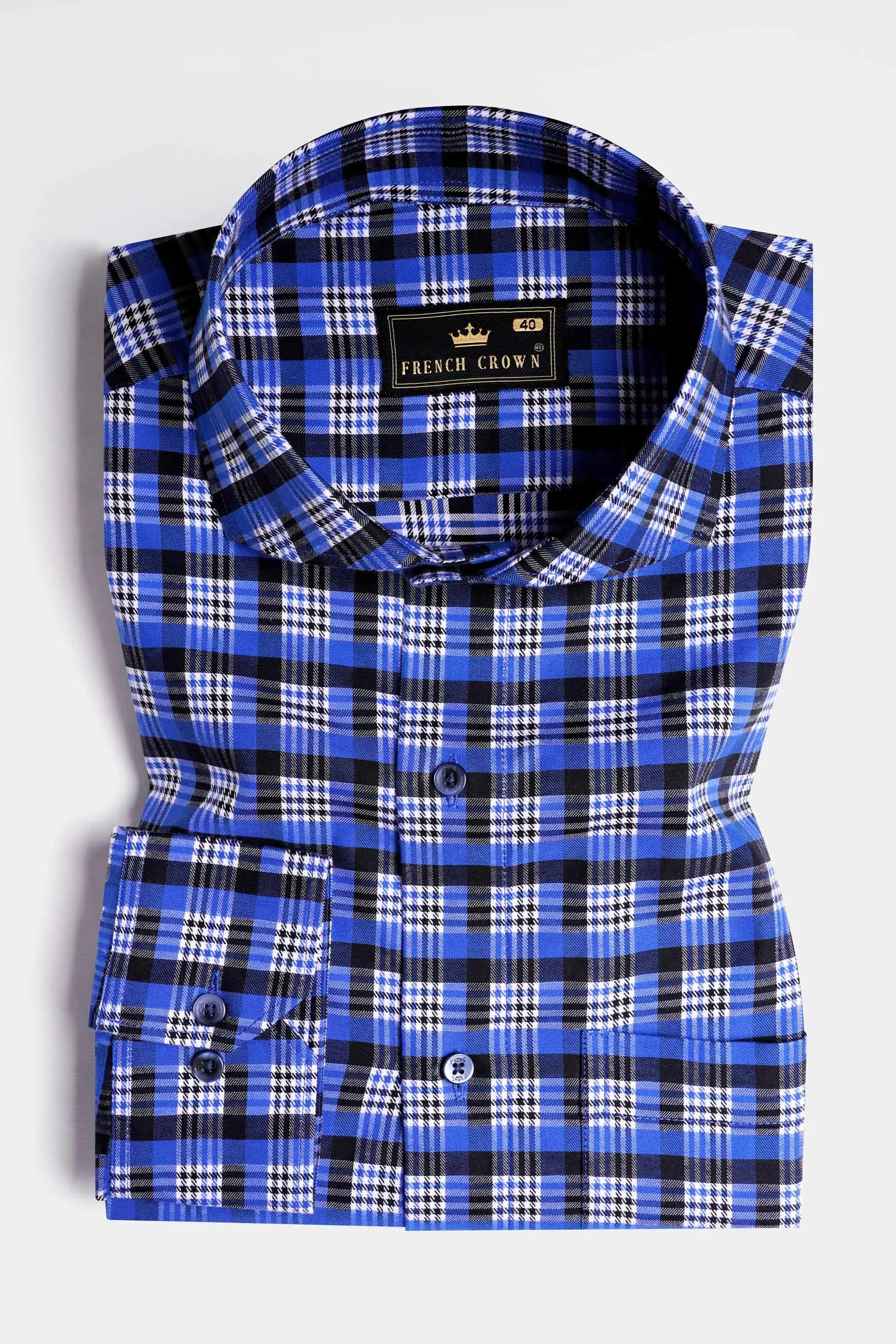 Azul Blue with White and Black Checkered Houndstooth Shirt