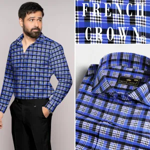 Azul Blue with White and Black Checkered Houndstooth Shirt