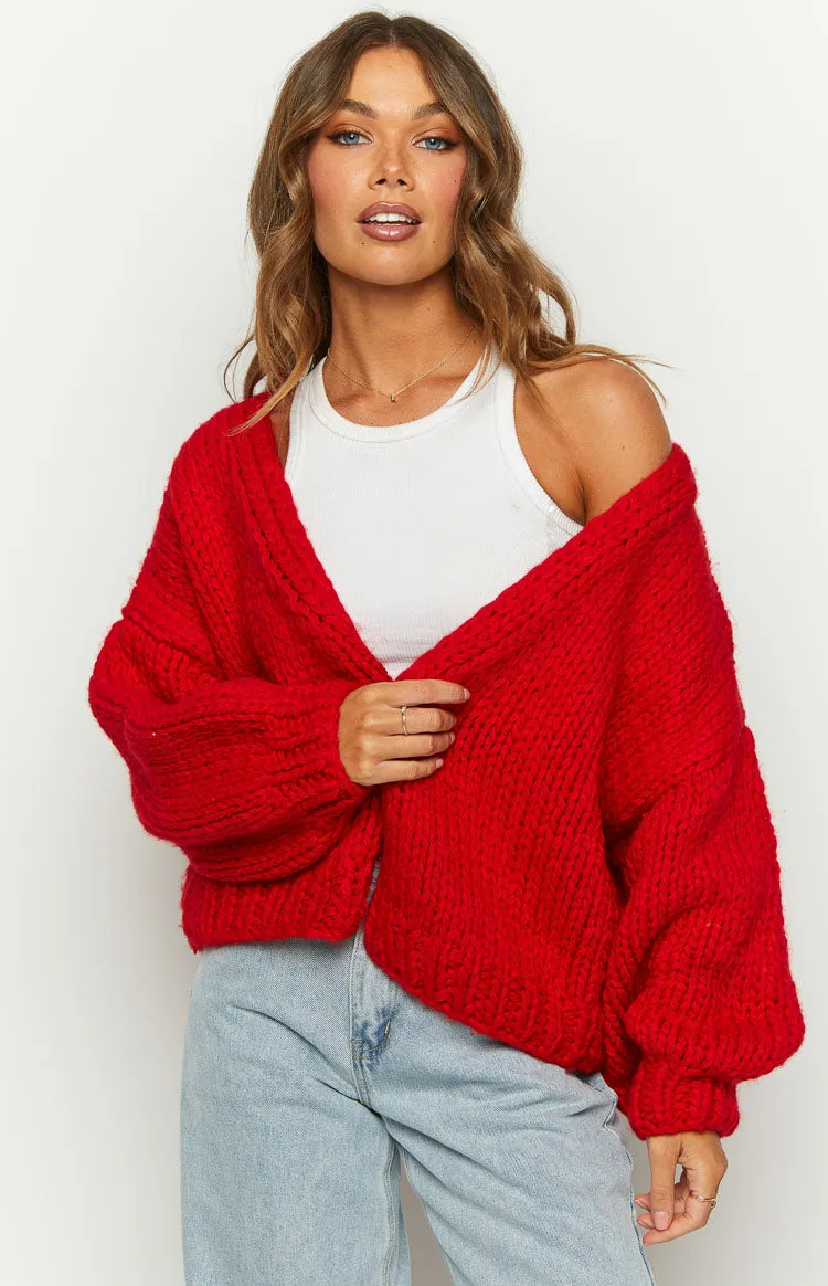 Bad Habits Red Knit Cardigan