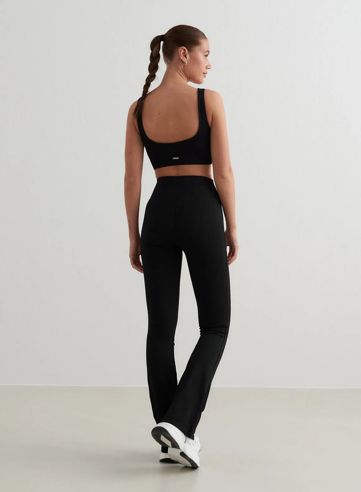 Black Ribbed Seamless Flare Tights