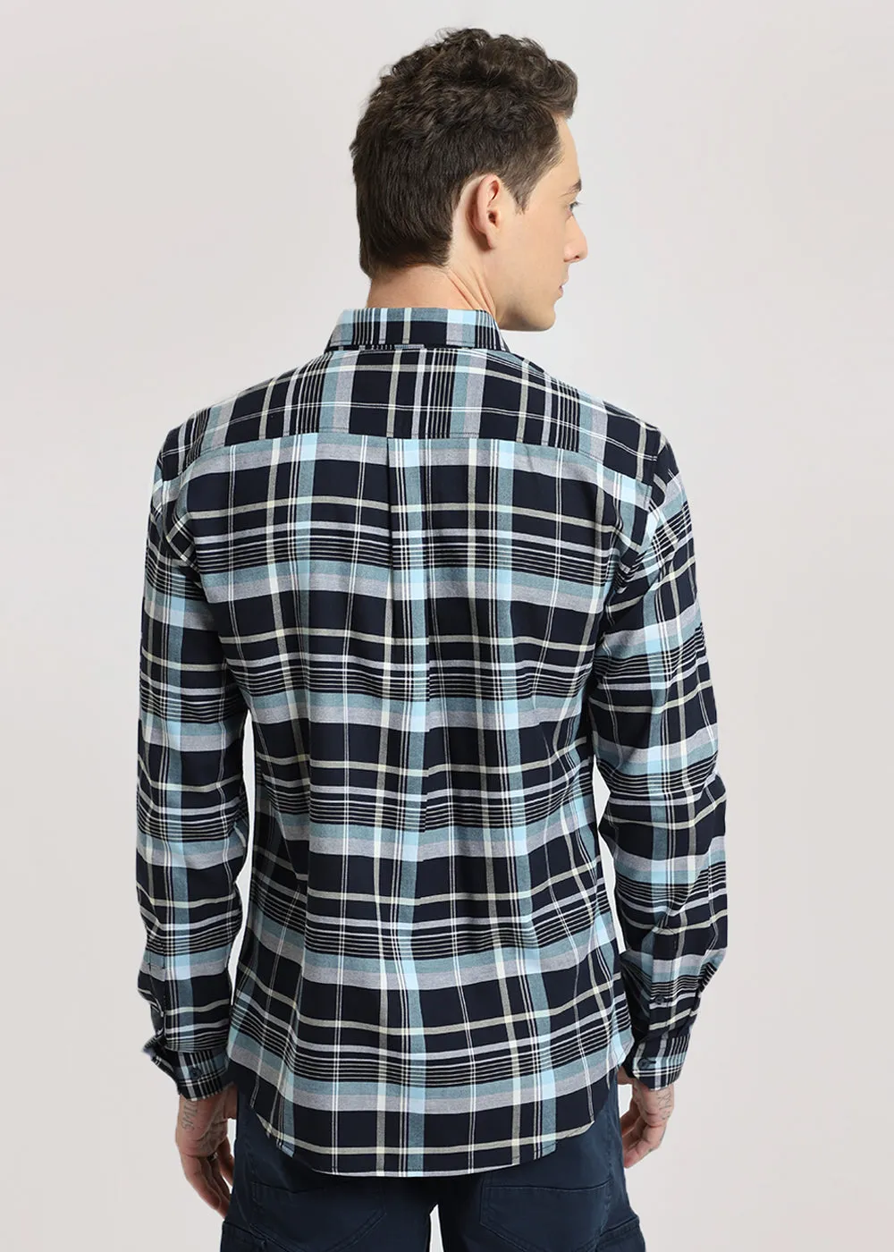 Blue Plaid Oxford Cotton Check Shirt