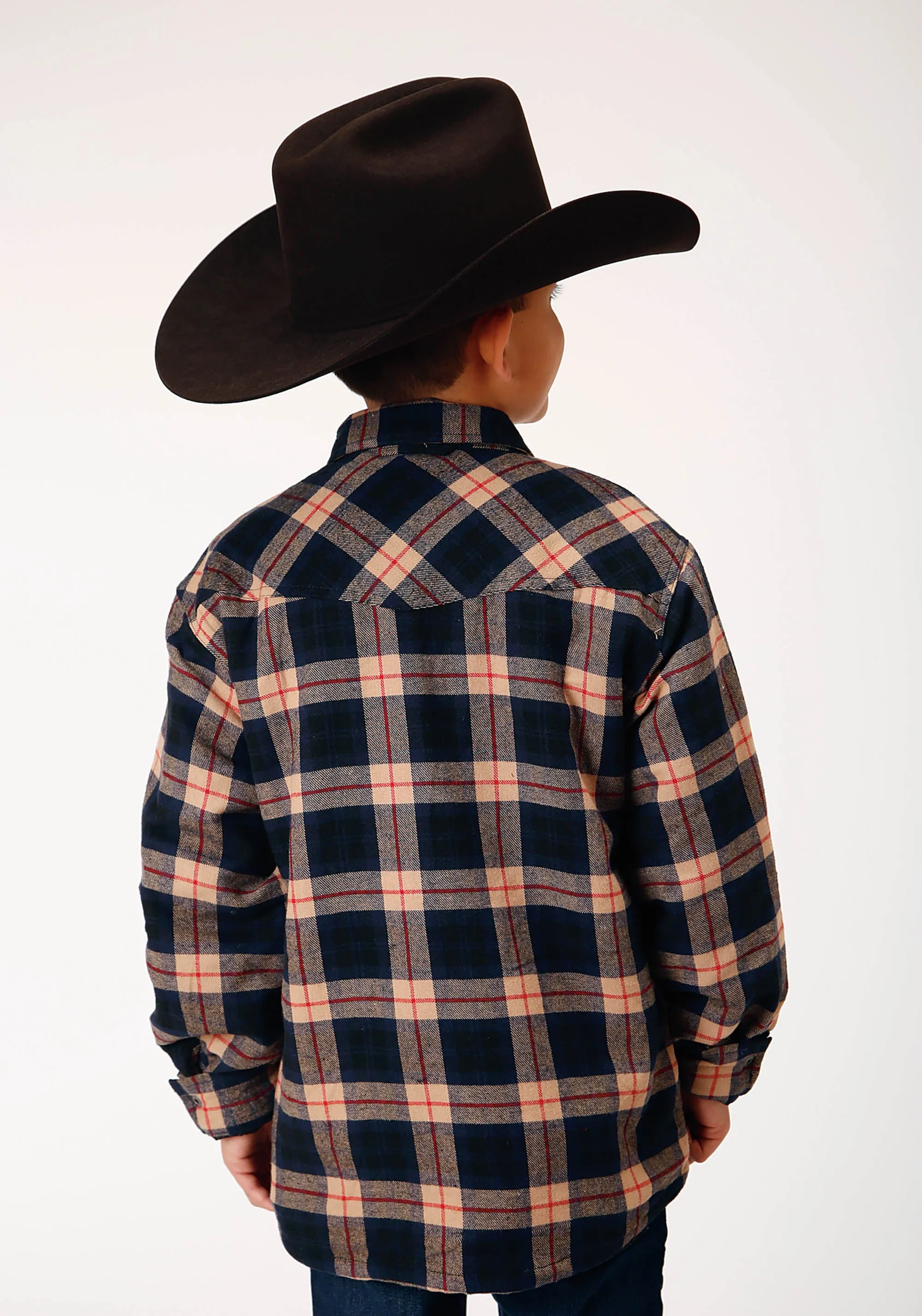 BOYS LONG SLEEVE SNAP CRANBERRY PLAID WESTERN SHIRT JACKET