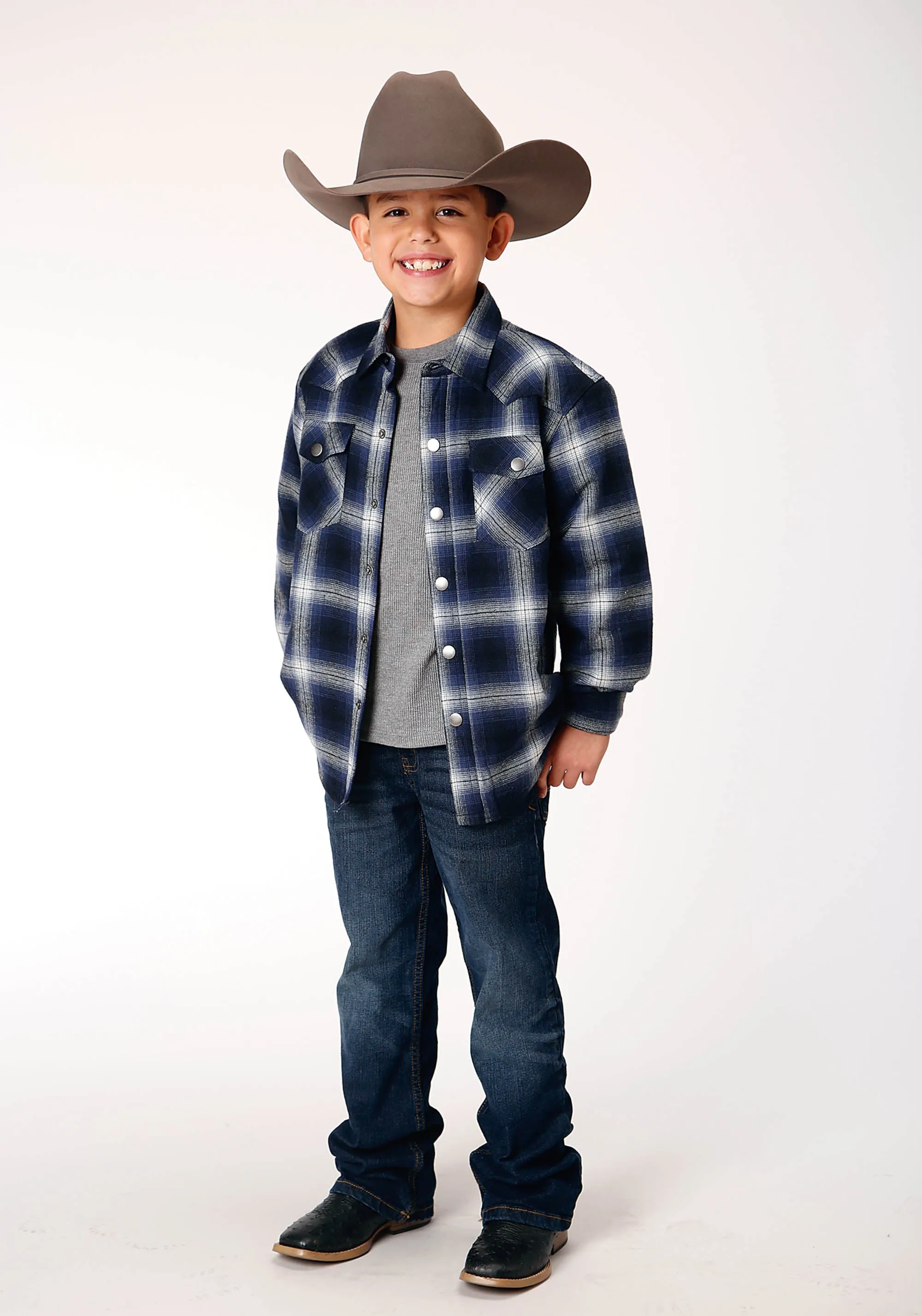 BOYS LONG SLEEVE SNAP CRANBERRY PLAID WESTERN SHIRT JACKET