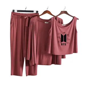 BTS Women Night Suit PJ 3 Pieces Set