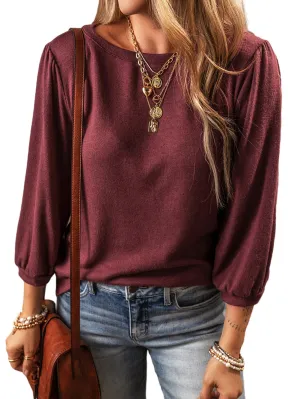 Burgundy Puff Sleeve Knit Top