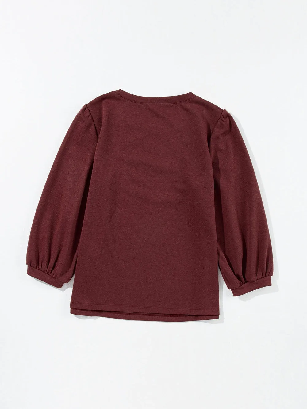 Burgundy Puff Sleeve Knit Top