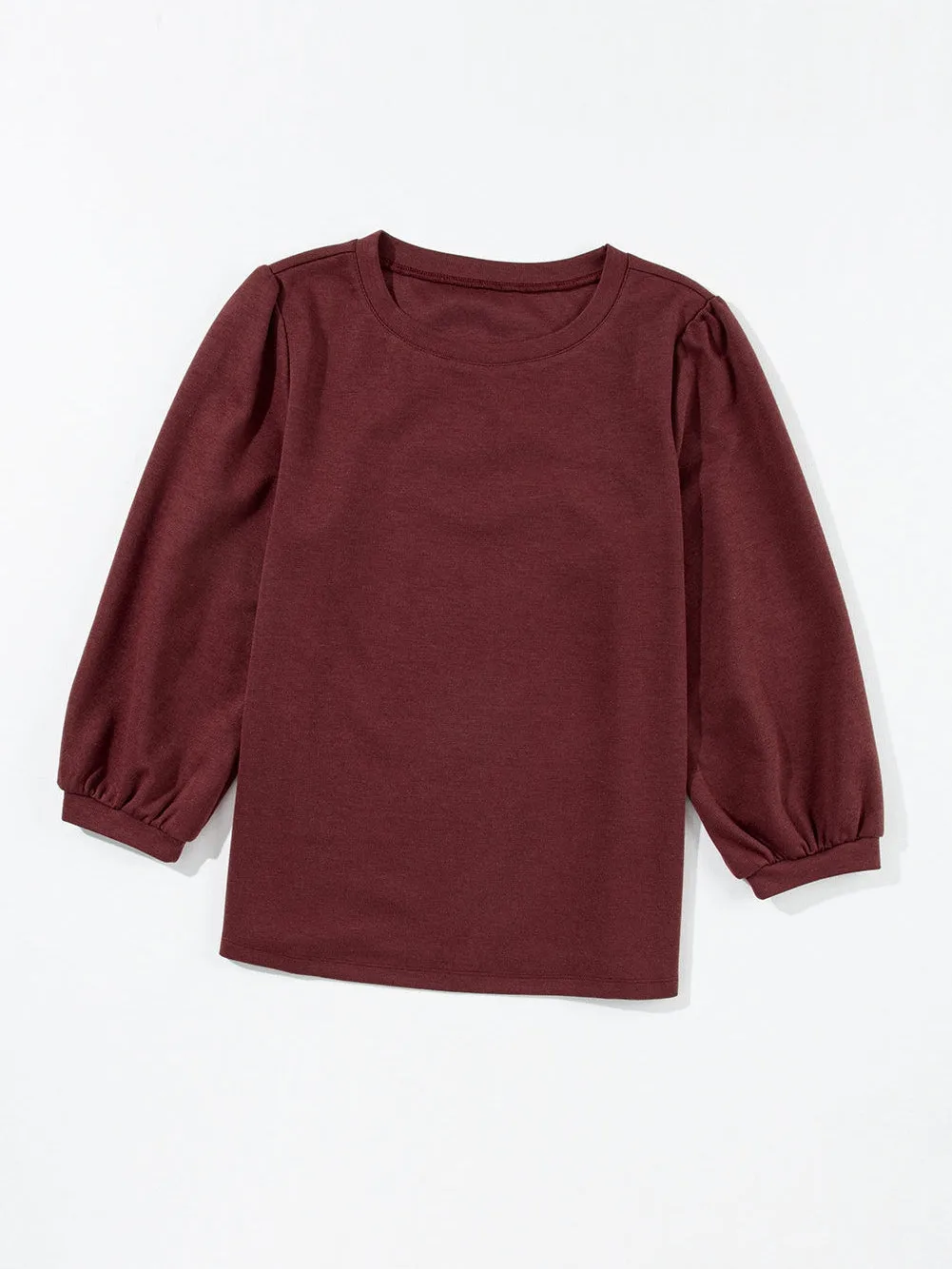 Burgundy Puff Sleeve Knit Top