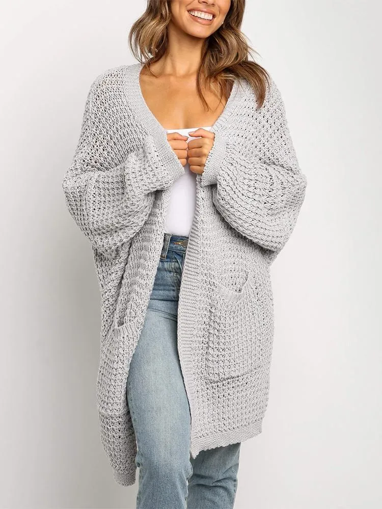 Cardigan Ample Couleur Poche Unie