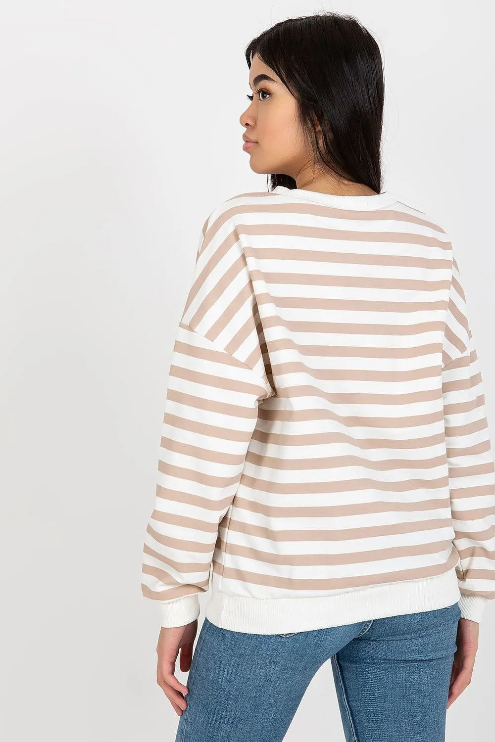 Chic Striped Cotton Sweater with Round Neck for Women in Parisian Style