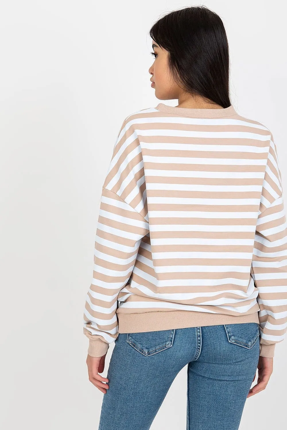 Chic Striped Cotton Sweater with Round Neck for Women in Parisian Style