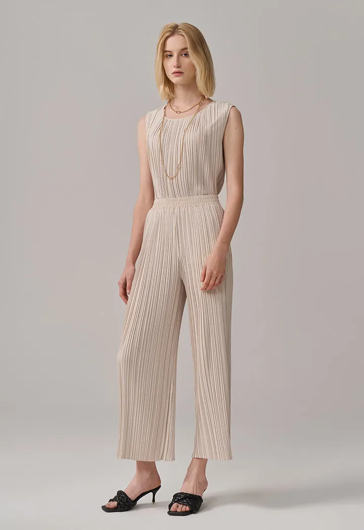 Choice High-Waist Wide Legs Pleated Trousers Beige