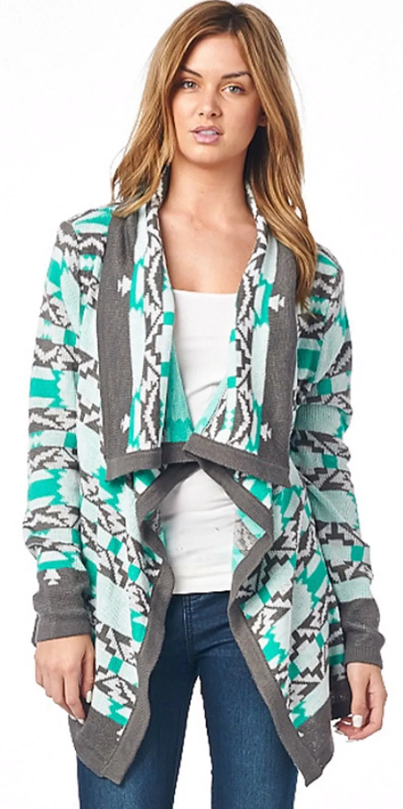 Cool Weather Cardigan - Gray and Mint