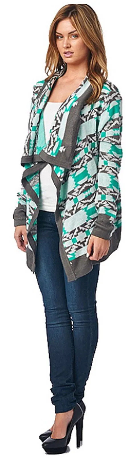 Cool Weather Cardigan - Gray and Mint