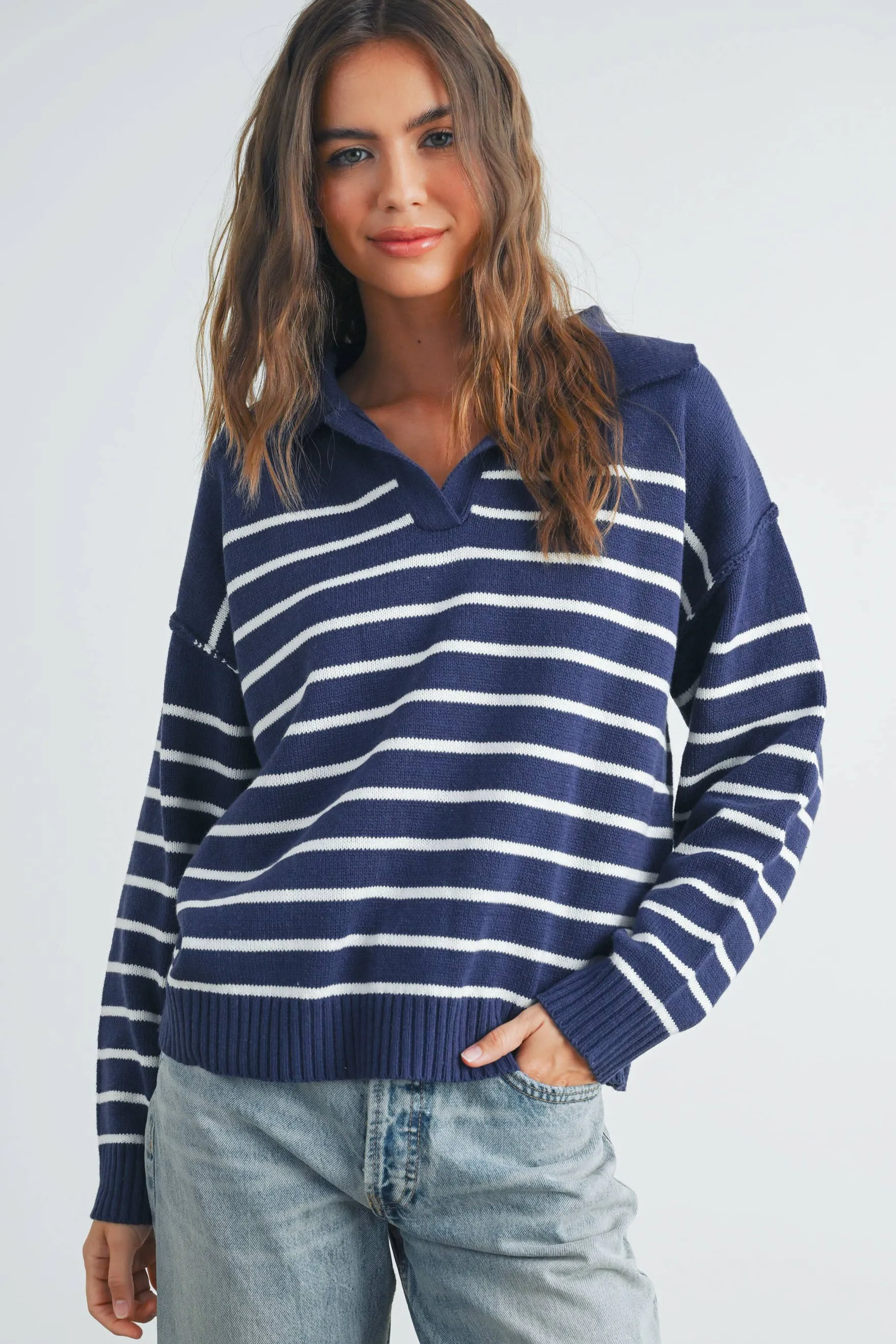 Cozy V-Neck Striped Sweater