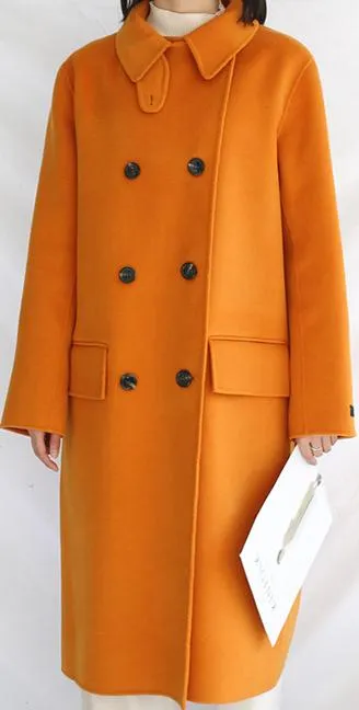 Double-Breasted High-Collar Wool/Cashmere Coat - Yellow, Deep Terracotta or Light Camel