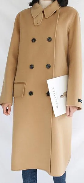 Double-Breasted High-Collar Wool/Cashmere Coat - Yellow, Deep Terracotta or Light Camel