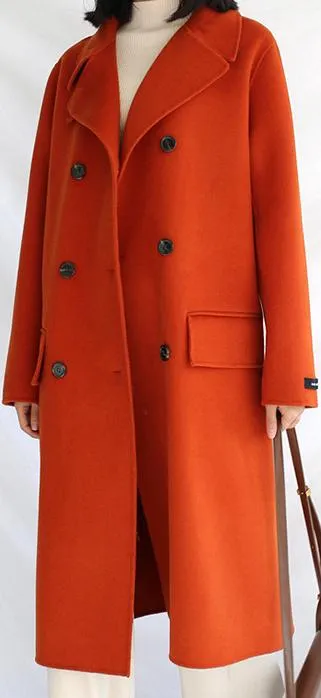 Double-Breasted High-Collar Wool/Cashmere Coat - Yellow, Deep Terracotta or Light Camel