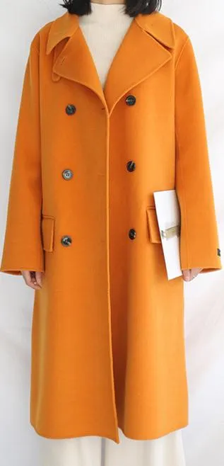 Double-Breasted High-Collar Wool/Cashmere Coat - Yellow, Deep Terracotta or Light Camel