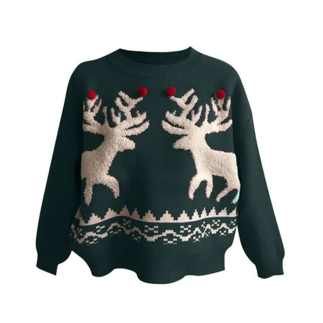 DressBetty - Christmas Elk Print Sweater