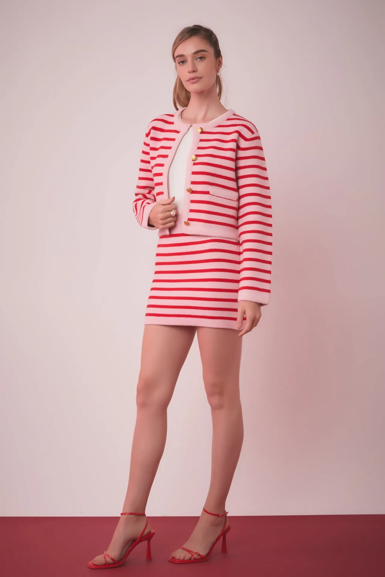 English Factory - Knit Striped Sweater Cardigan