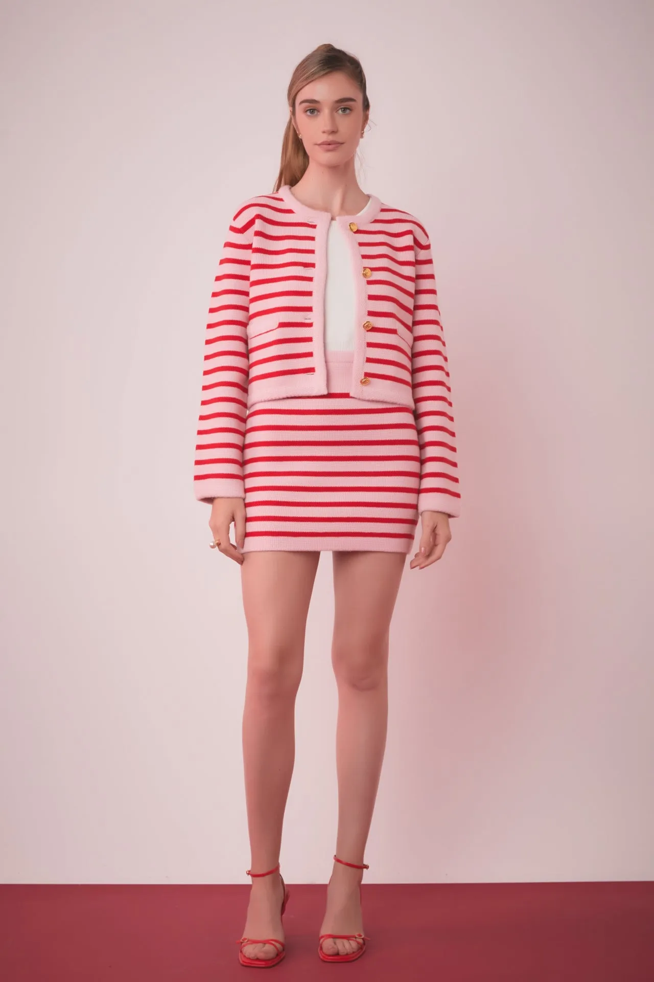 English Factory - Knit Striped Sweater Cardigan