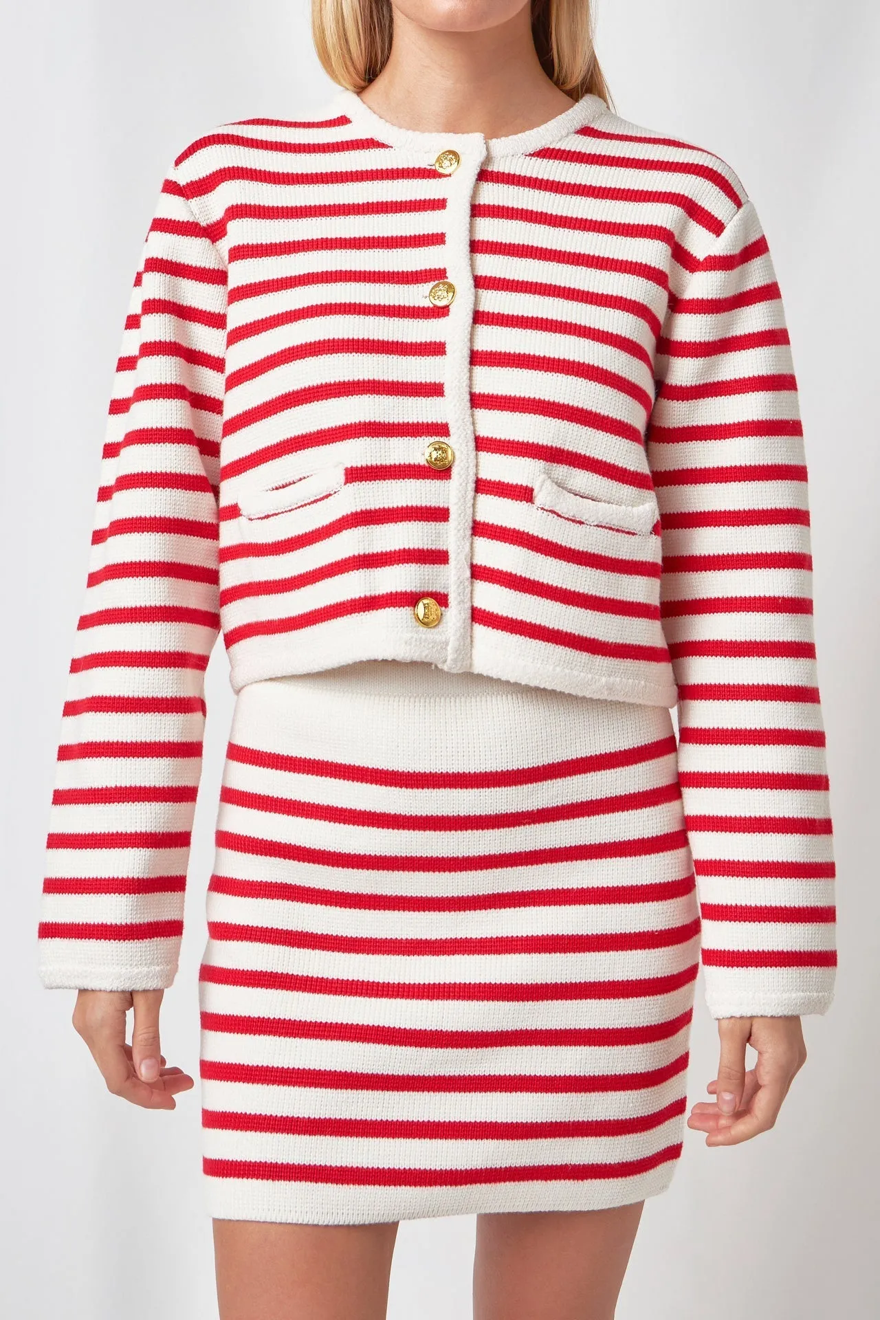 English Factory - Knit Striped Sweater Cardigan