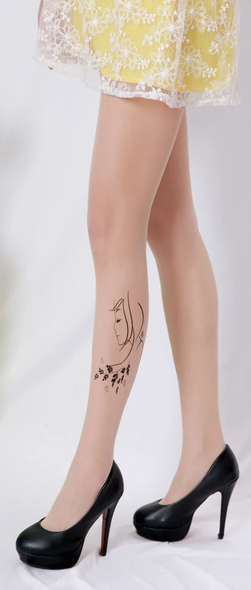 Fake Tattoo Hosiery Socks Cute Patterns Sheer Pantyhose Mock Stockings Tights