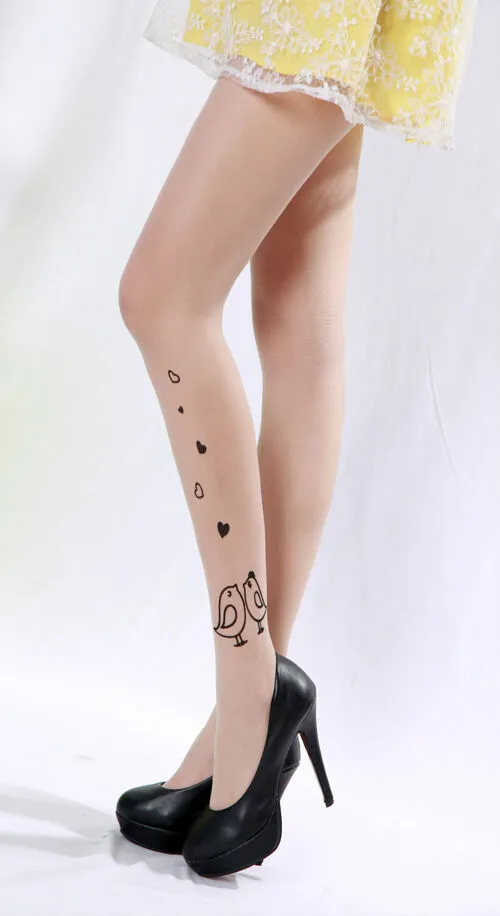 Fake Tattoo Hosiery Socks Cute Patterns Sheer Pantyhose Mock Stockings Tights