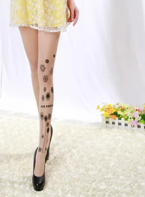 Fake Tattoo Hosiery Socks Cute Patterns Sheer Pantyhose Mock Stockings Tights