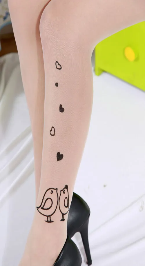 Fake Tattoo Hosiery Socks Cute Patterns Sheer Pantyhose Mock Stockings Tights