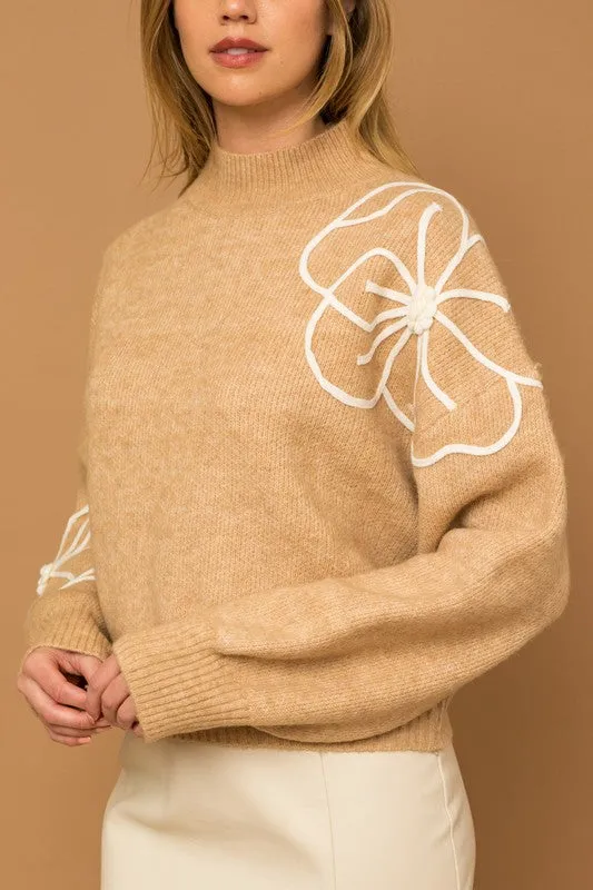 FLOWER MOCK NECK SWEATER