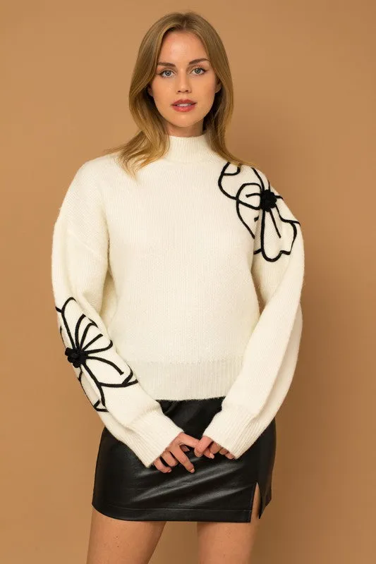 FLOWER MOCK NECK SWEATER