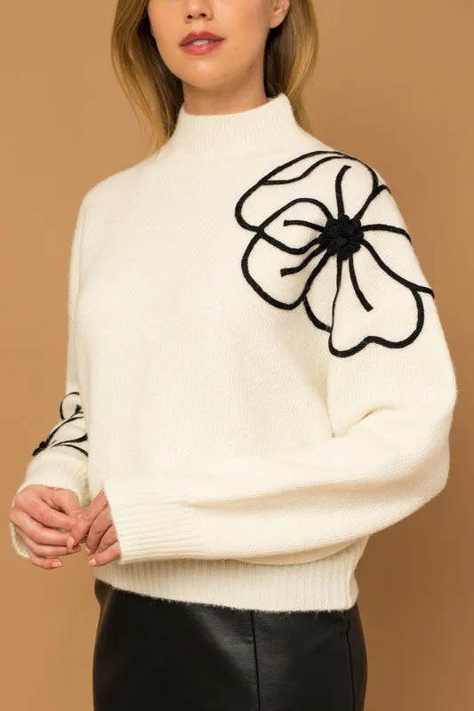 FLOWER MOCK NECK SWEATER