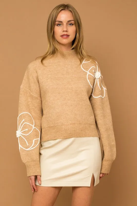 FLOWER MOCK NECK SWEATER