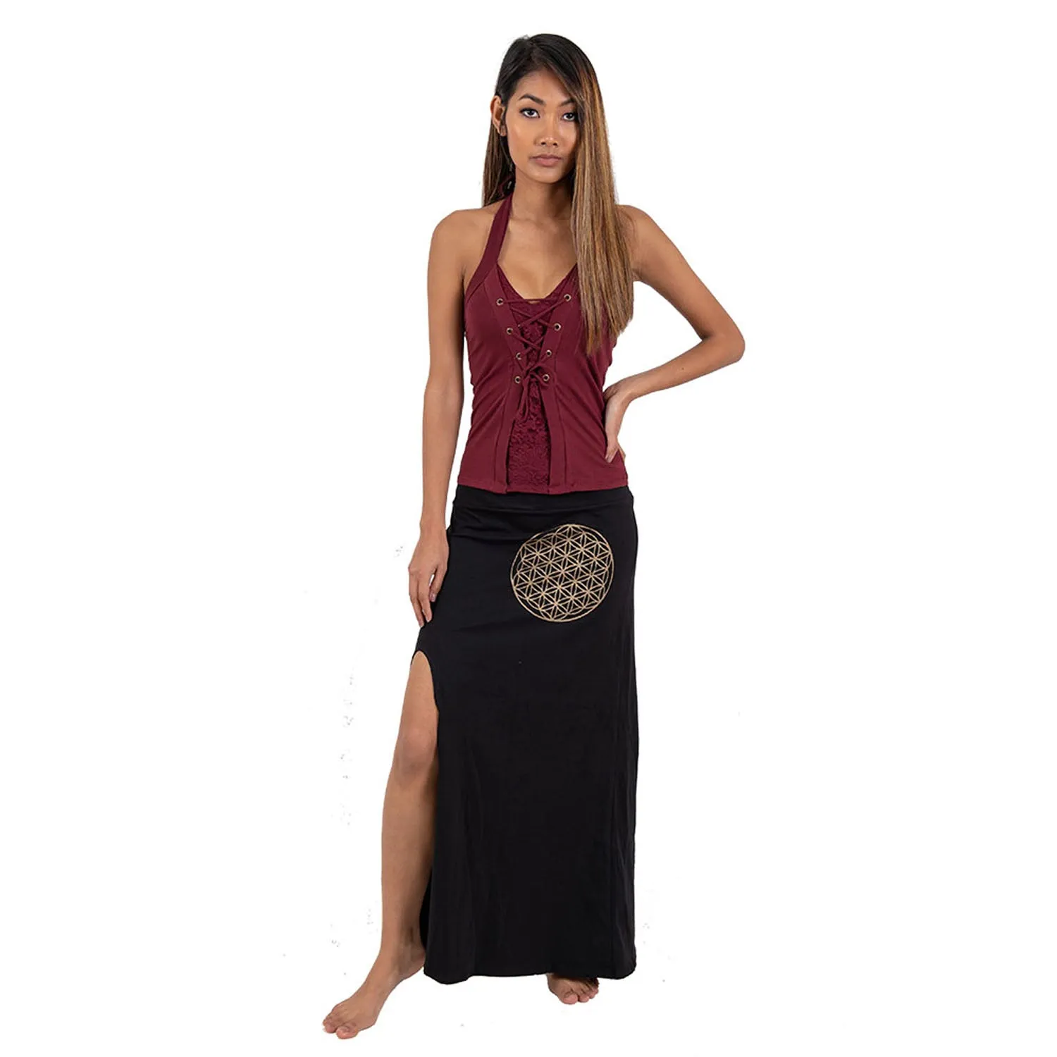 Flower of Life Maxi Slit Skirt