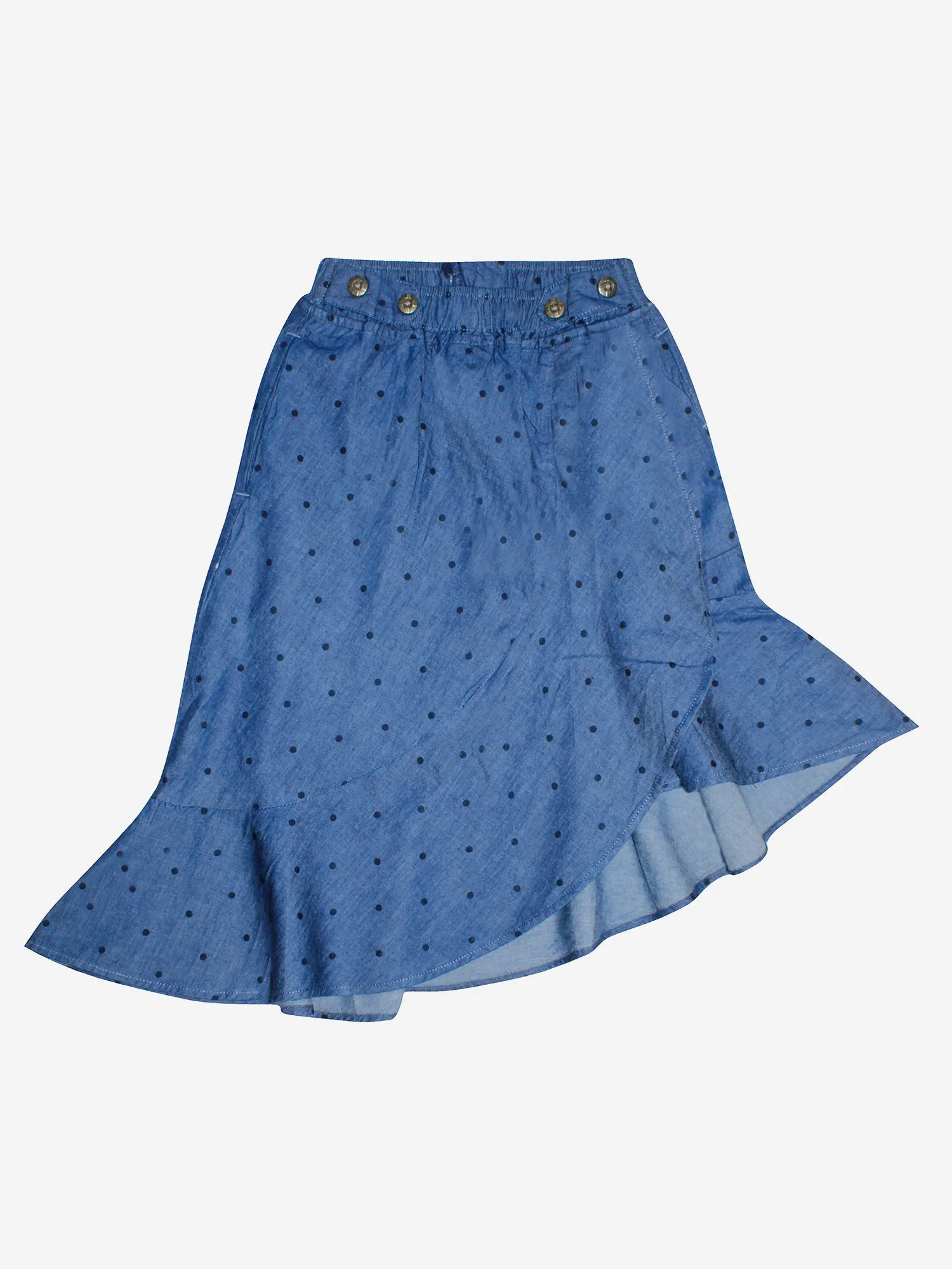 Girls Asymmetrical Ruffle Denim Skirt