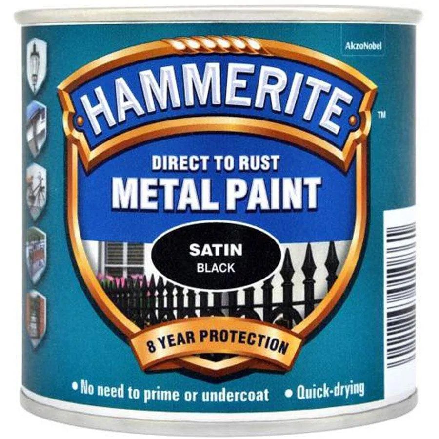 Hammerite Direct To Rust Satin Black 250Ml Metal Paint