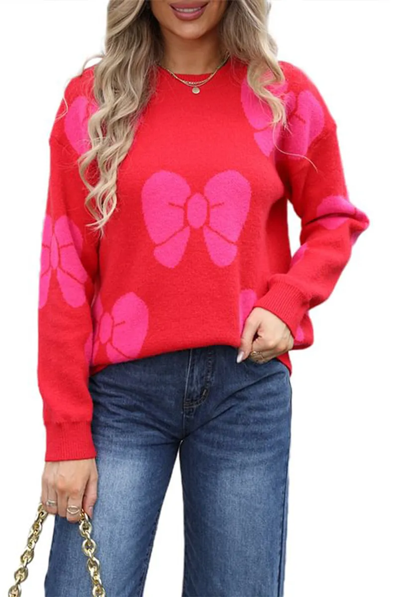 HWS1344 Oversized Bow Knit Sweater