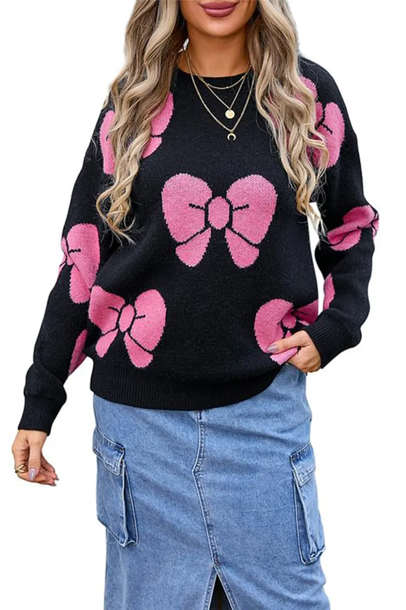 HWS1344 Oversized Bow Knit Sweater