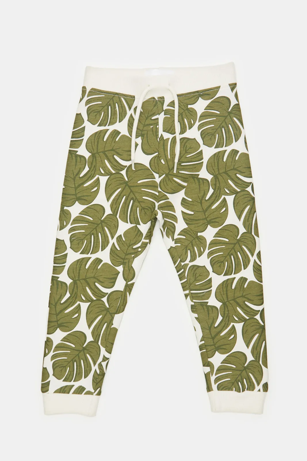 Infant Boys Cream Beach Leaves Print Active Pants