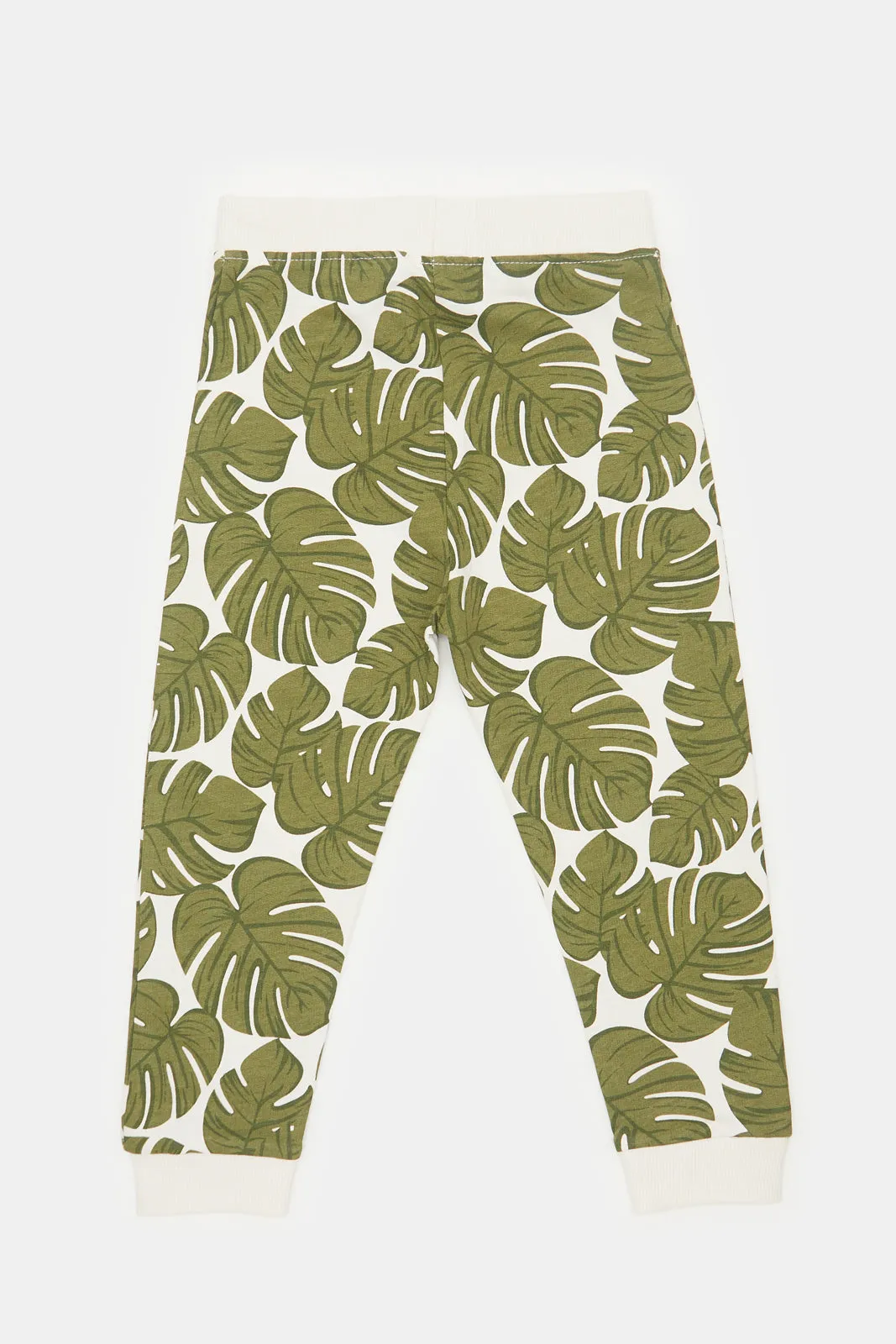 Infant Boys Cream Beach Leaves Print Active Pants