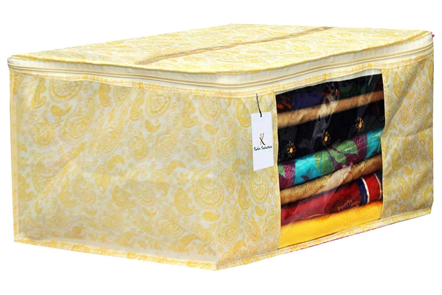 Kuber Industries Metalic Printed 2 Piece Non Woven Saree Cover And 2 Pieces Underbed Storage Bag, Storage Organiser, Blanket Cover, Golden Brown & Gold -CTKTC42385